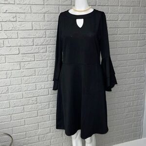 Isaac Mizrahi Black Pebble Knit Ruffled Sleeve Keyhole Dress Size S